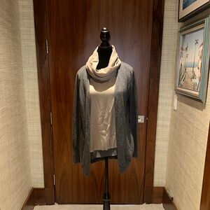 Chic Gray and Cream Women's Cowl Neck Sweater